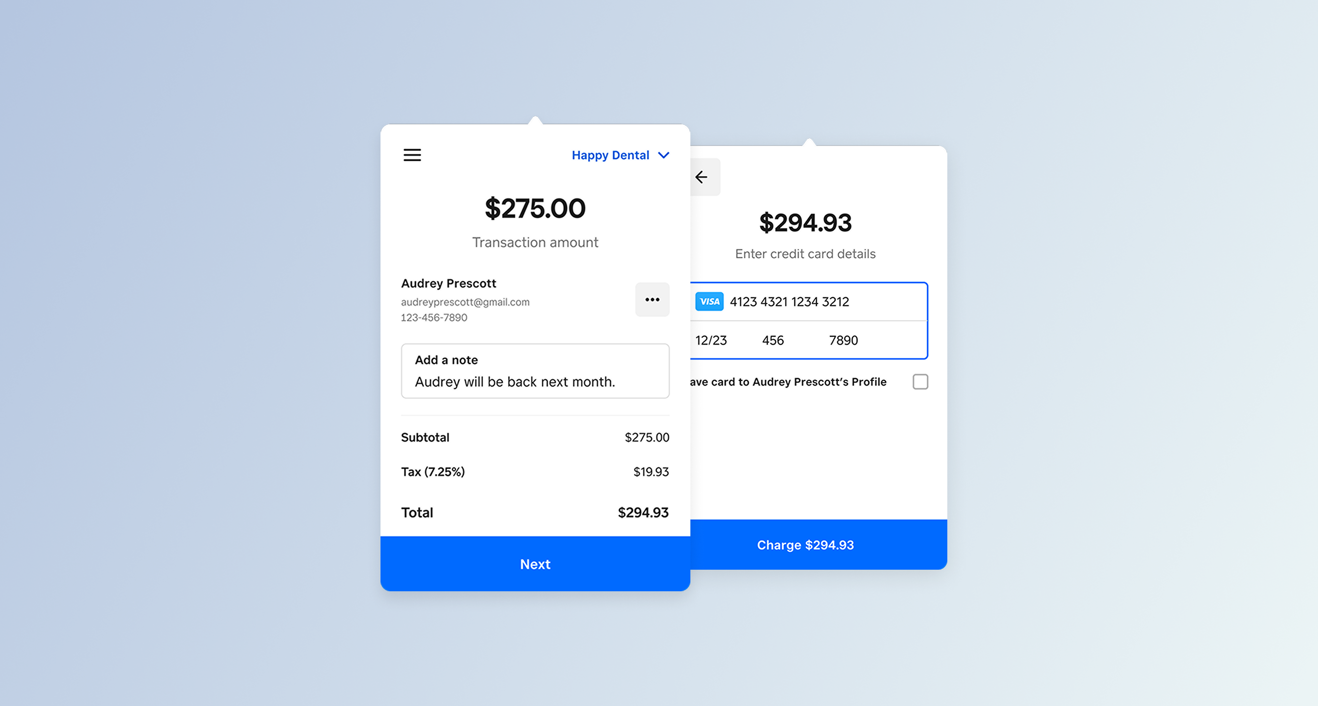 Square Charge interface overview