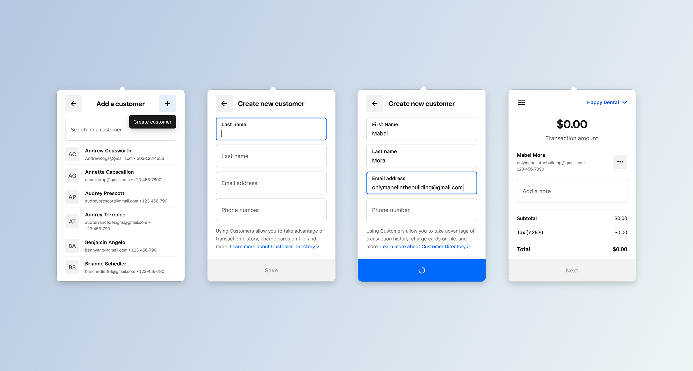 Square Charge interface overview