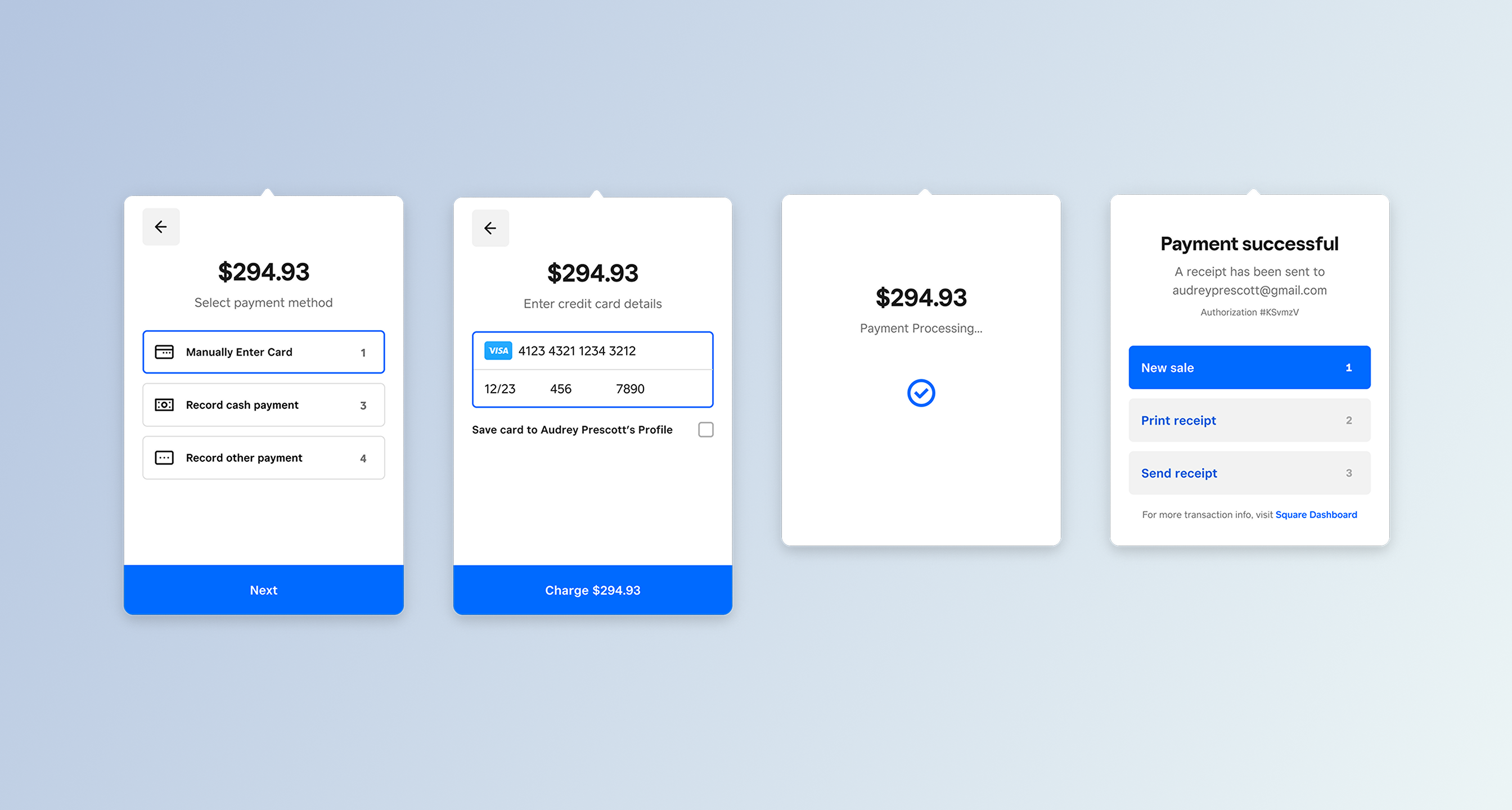 Square Charge interface overview