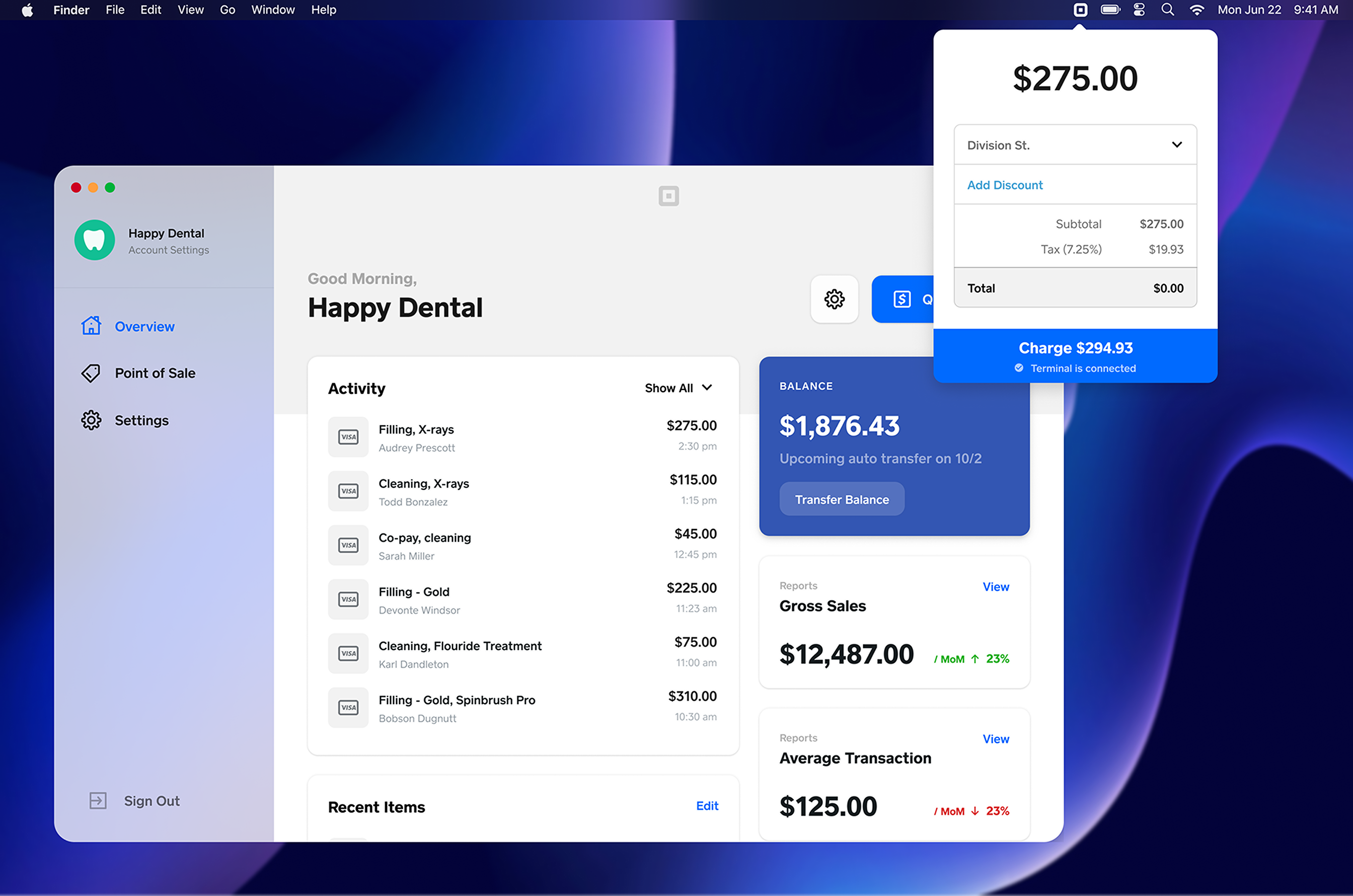 Square Charge interface overview