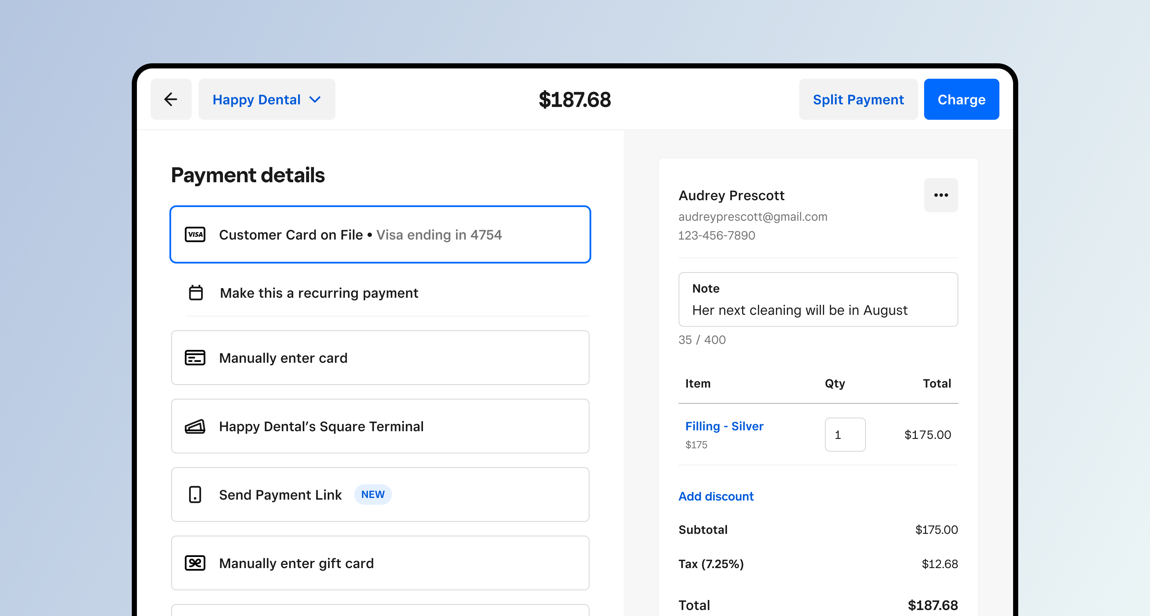 Square Charge interface overview
